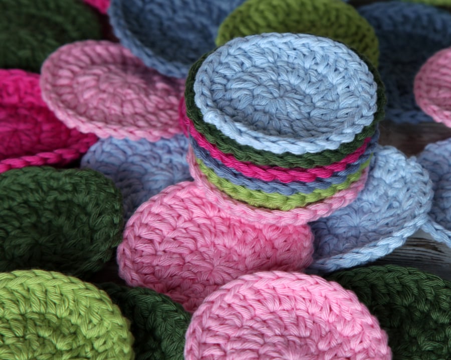 100% Cotton Scrubbies Crochet Set of 5 - Eco-Friendly Bath Accessories