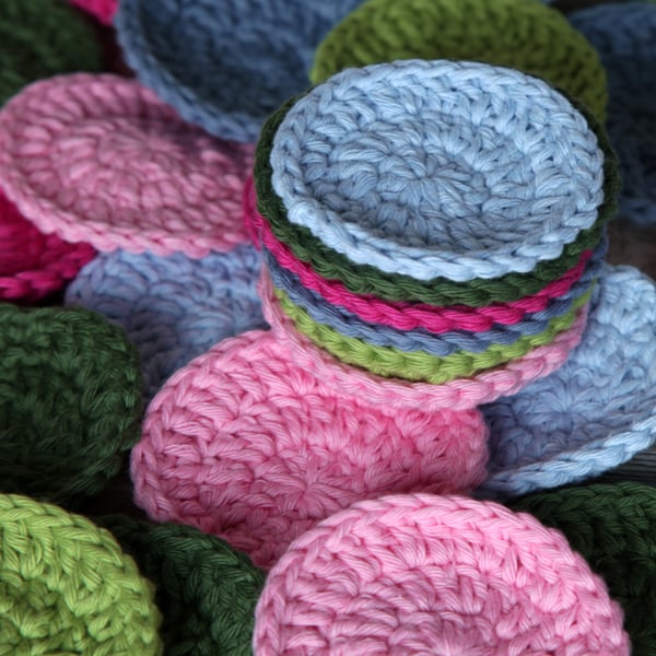 100% Cotton Scrubbies Crochet Set of 5 - Eco-Friendly Bath Accessories