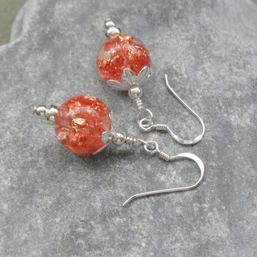 Sterling Silver Handmade Resin Beads Earrings Rose Gold Colour
