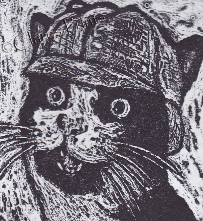 Sherlock Kitty Cat Art Limited Edition Hand-Pulled Collagraph Print
