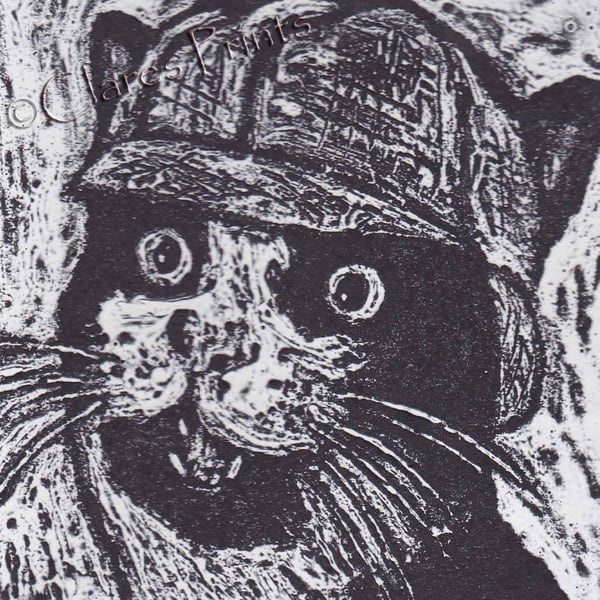 Sherlock Kitty Cat Art Limited Edition Hand-Pulled Collagraph Print