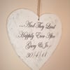 Shabby chic distressed lge heart wedding personalised plaque