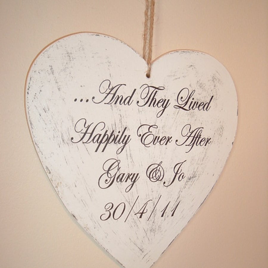 Shabby chic distressed lge heart wedding personalised plaque
