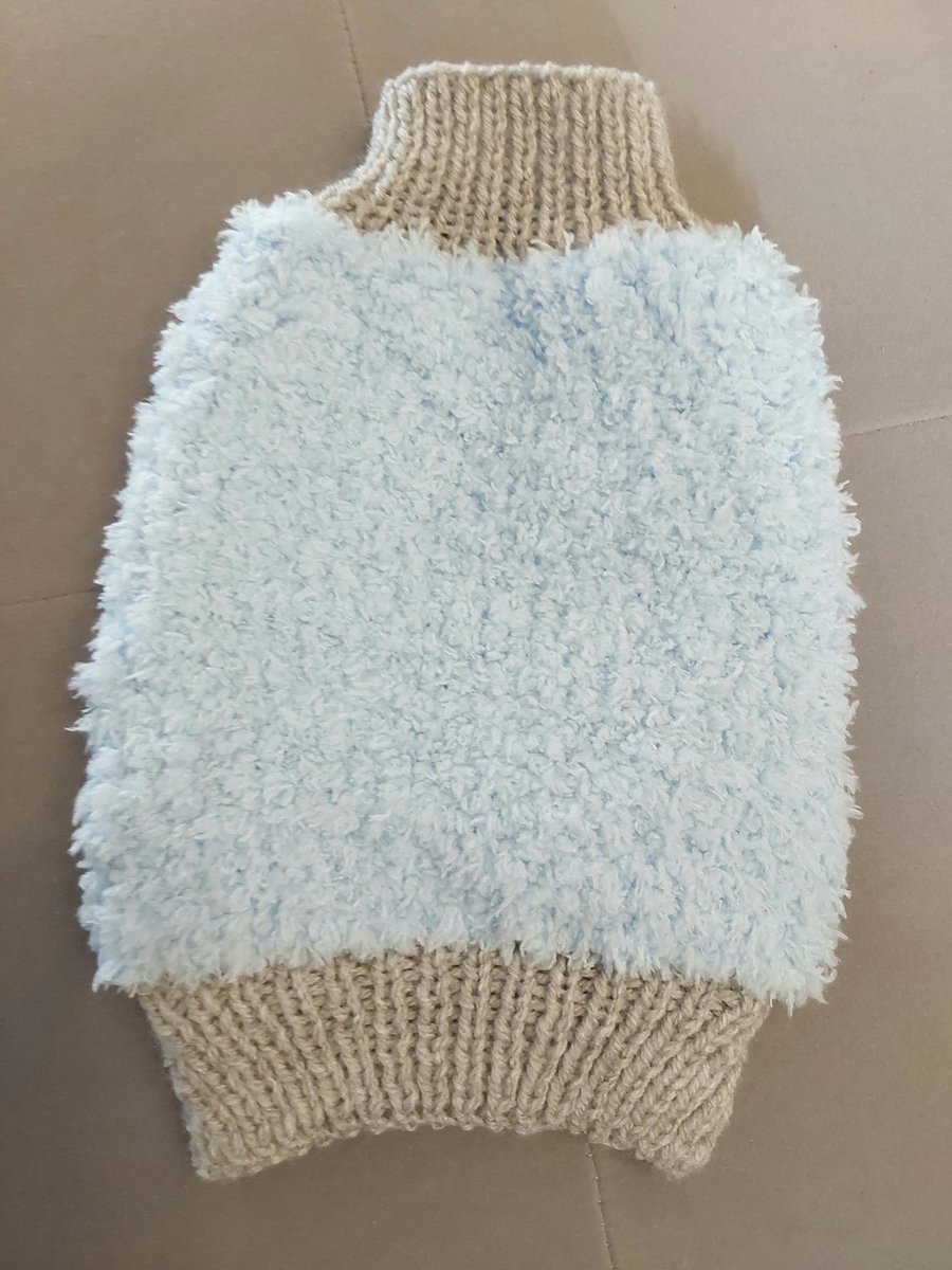 XSmall dog puppy sweater jumper coat 10”L 12”G hand knit (sleeveless)