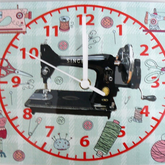 sewing clock sewing machine wall clock craft quilting 