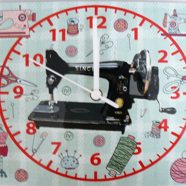 sewing clock sewing machine wall clock craft quilting 