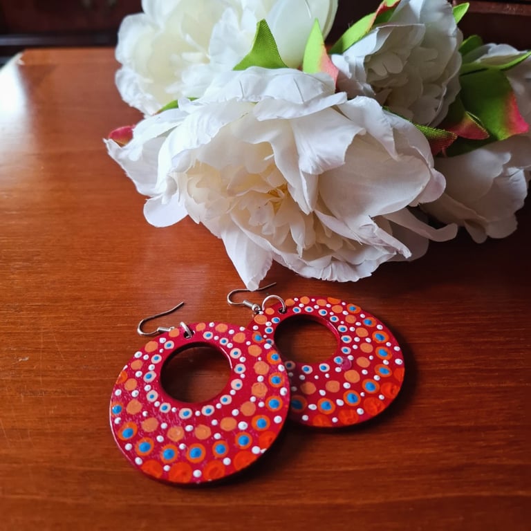 Handpainted wooden earring 