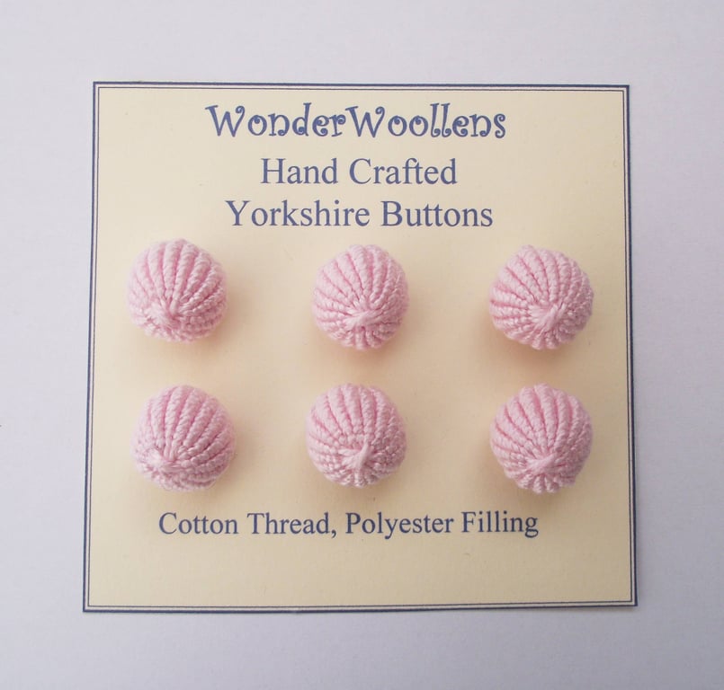 Yorkshire Buttons, Embellishments, Cotton Thread, Set of Six, Pale Pink