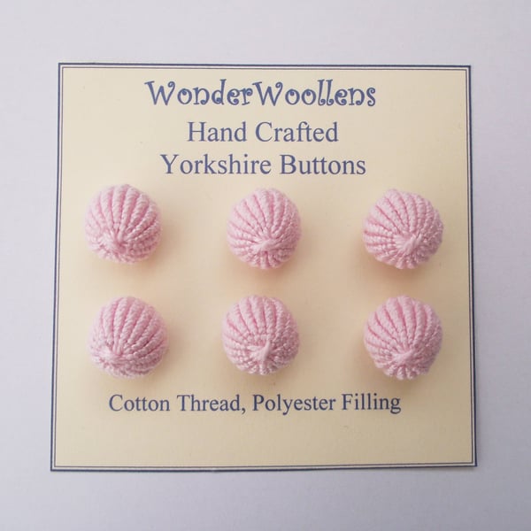 Yorkshire Buttons, Embellishments, Cotton Thread, Set of Six, Pale Pink