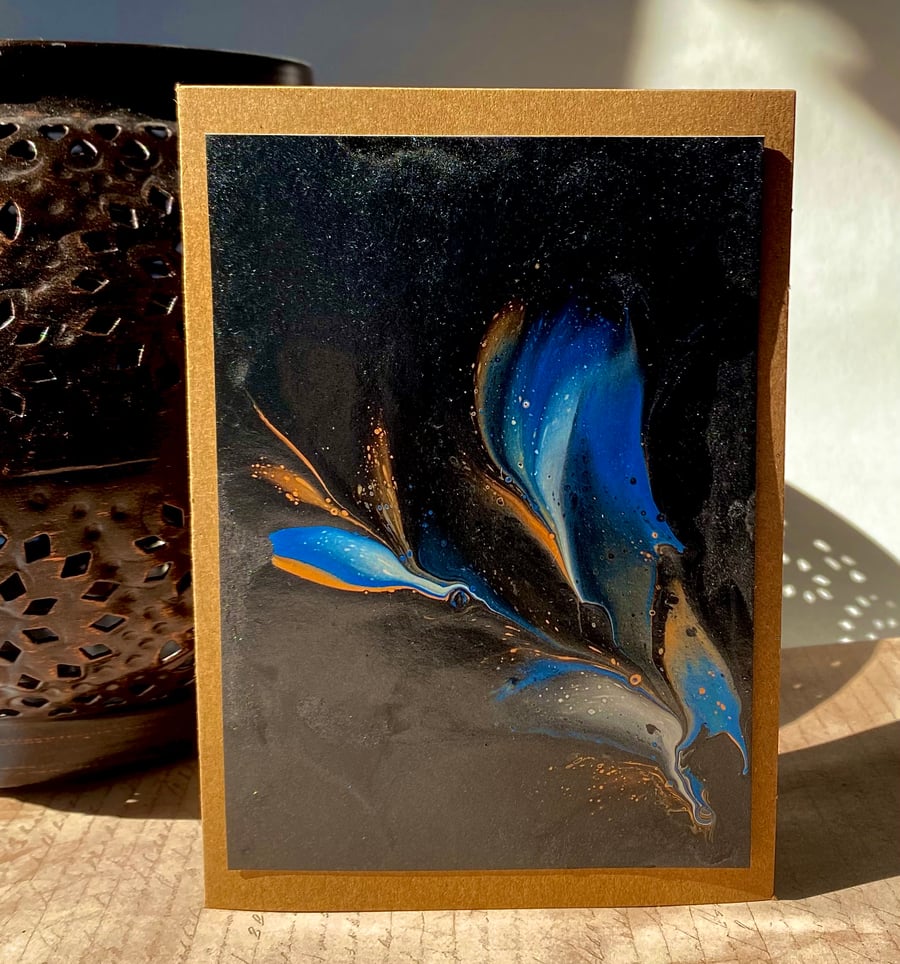 Abstract metallic acrylic paint poured blank card