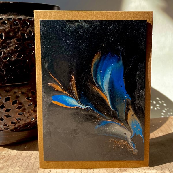 Abstract metallic acrylic paint poured blank card