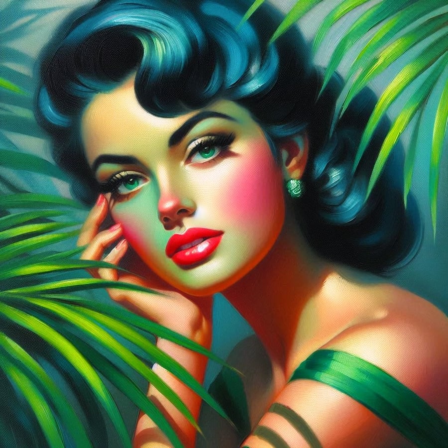 Green Girl, Mid Century Style Limited Edition Print of Original Work