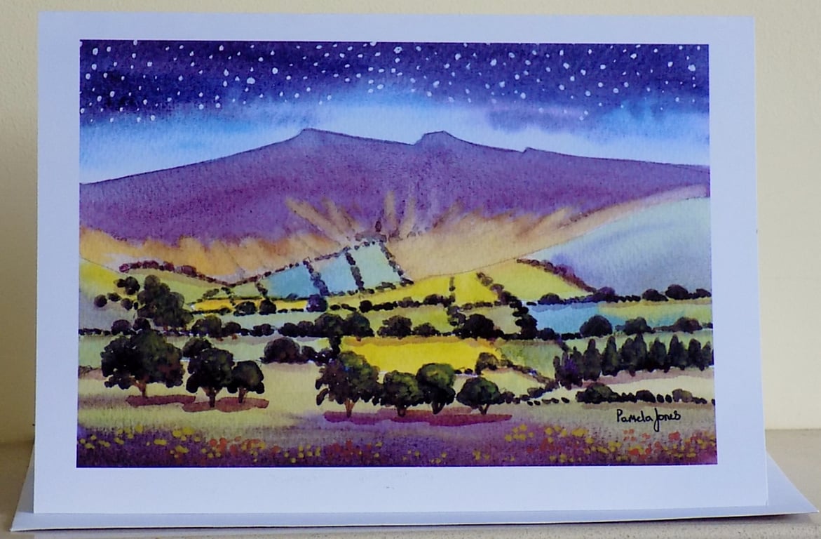 Starry Sky, The Brecon Beacons, Wales, Art Greetings Card, Size A5, Blank inside