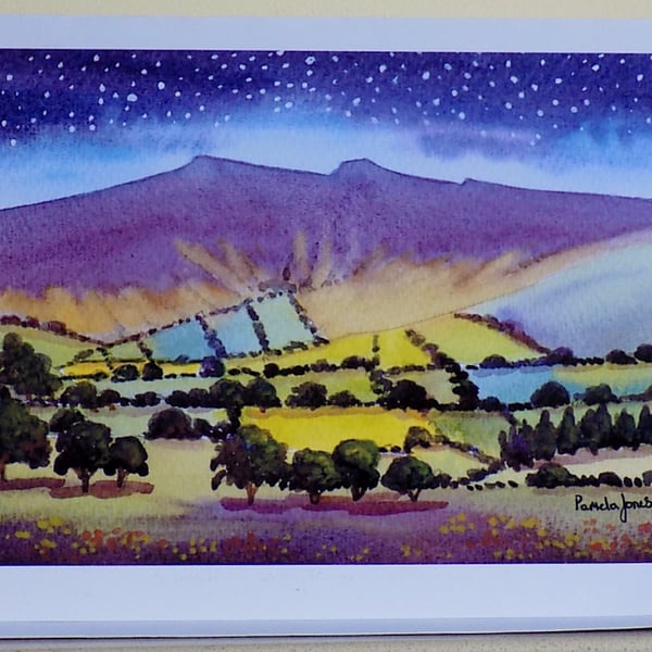 Starry Sky, The Brecon Beacons, Wales, Art Greetings Card, Size A5, Blank inside