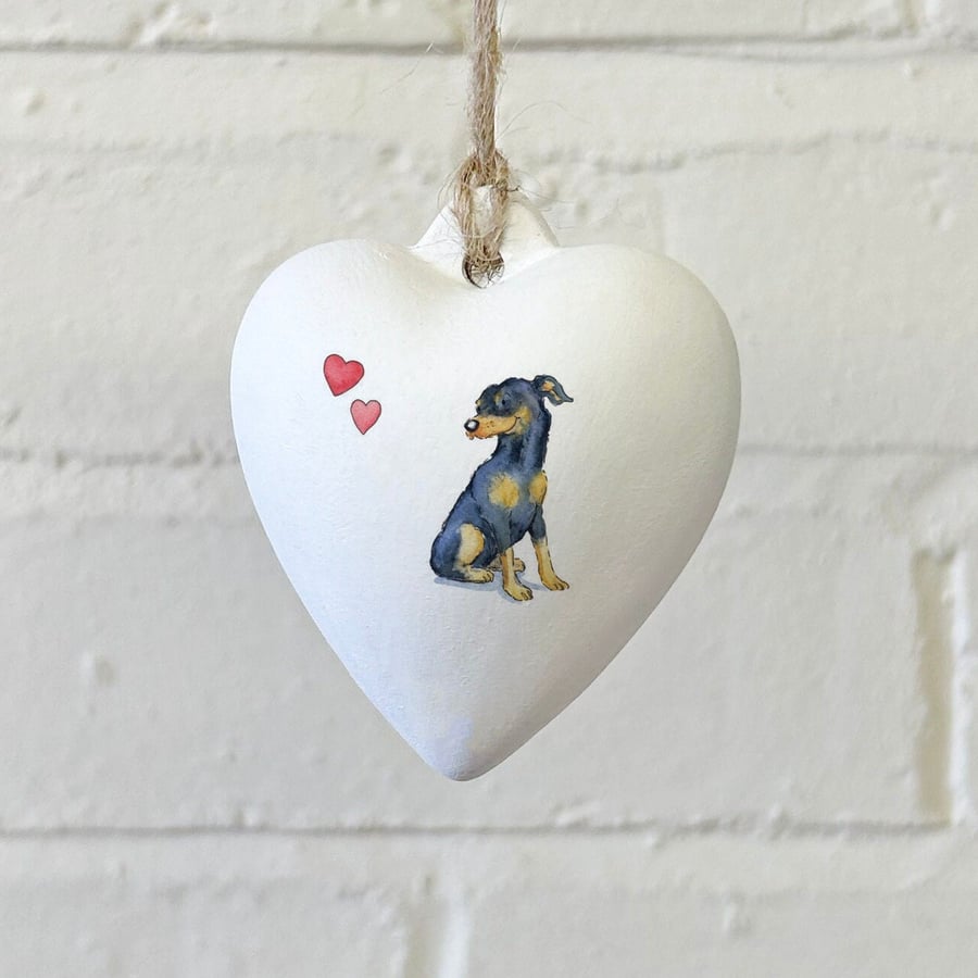Miniature Pinscher Ceramic Heart Bauble