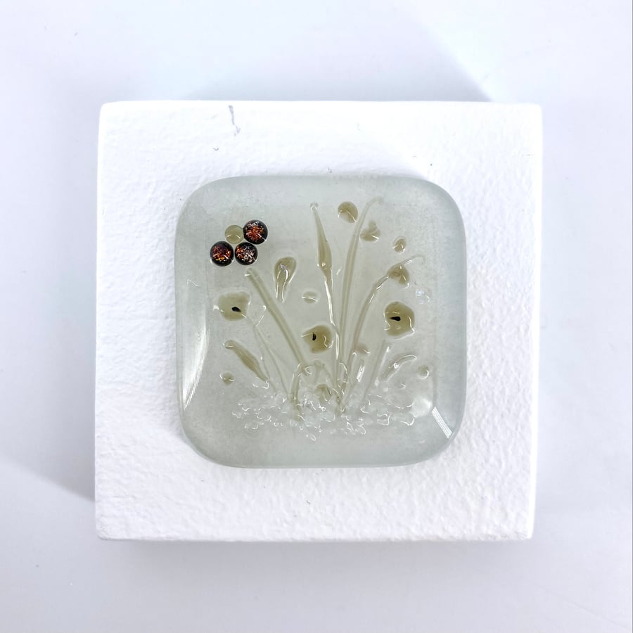 Glass Flower Meadow Picture in Soft Sepia Tones
