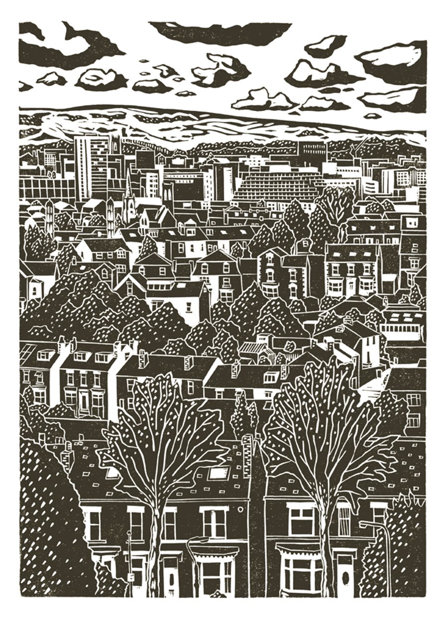 Sheffield City View No.4 A3 screen-print (dark grey)