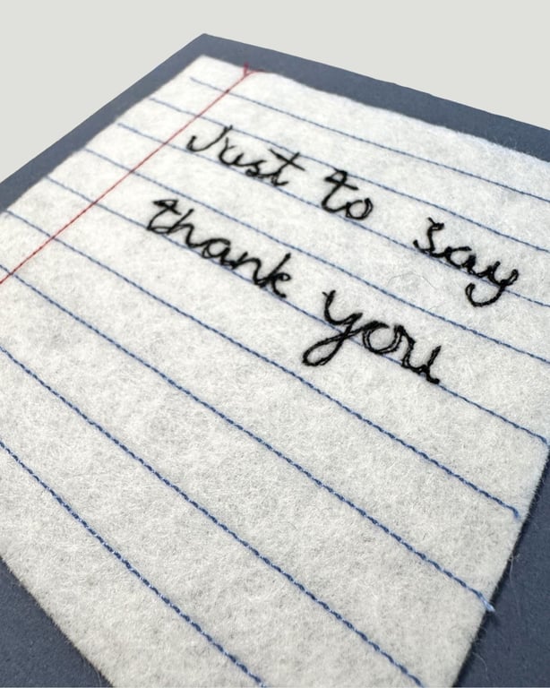 Thank You Lined Paper - Felt and Freeehand Embroidery Square Card