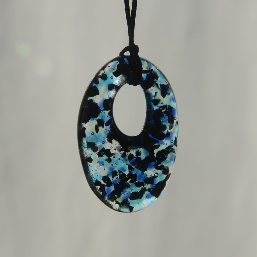 Blue and black glass pendant necklace