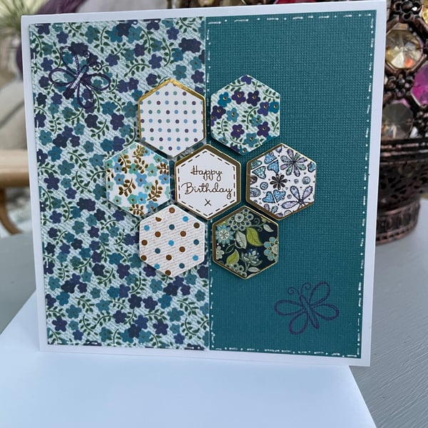 Patchwork style hexagon birthday card