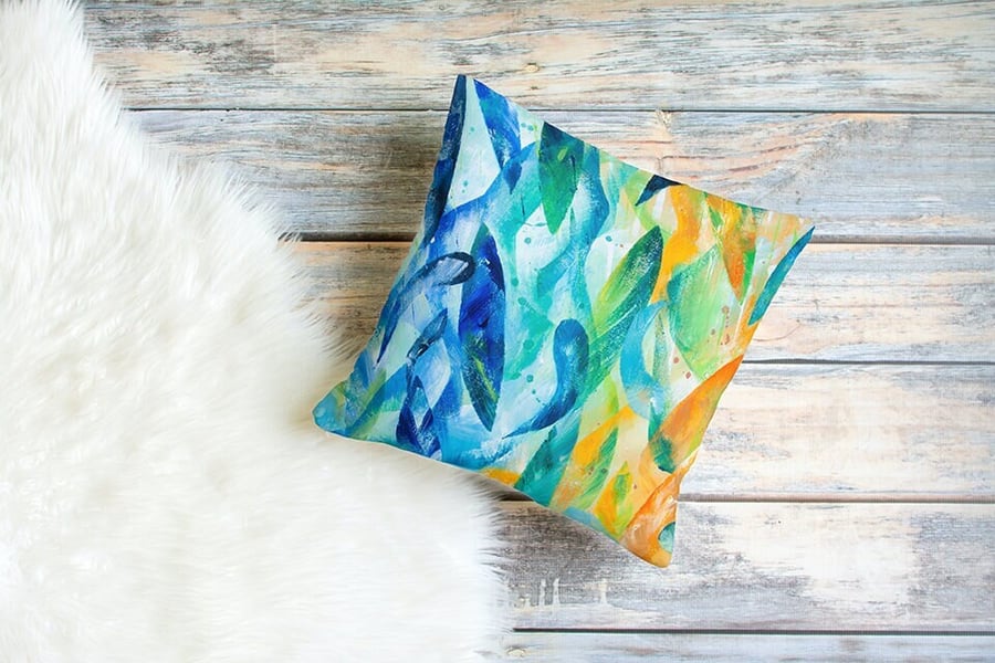  Bright and Fresh Art Cushion, Original Abstract Design, FREE UK Delivery