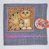 Sewing Needle Case with Applique Cat Panel. Gold Cat.