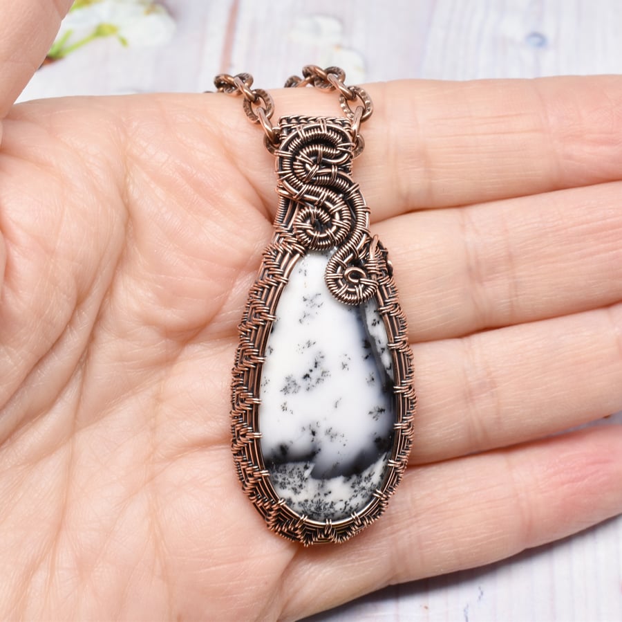 Merlinite and Copper Wire Woven One of a Kind Pendant
