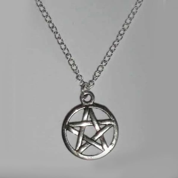 Silver Plate Small Pentagram Pentacle Necklace Wicca Pagan