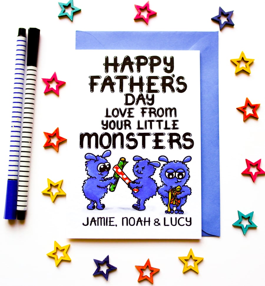 Personalised Fathers Day Card For A Daddy, Grandpa, Uncle Of Three