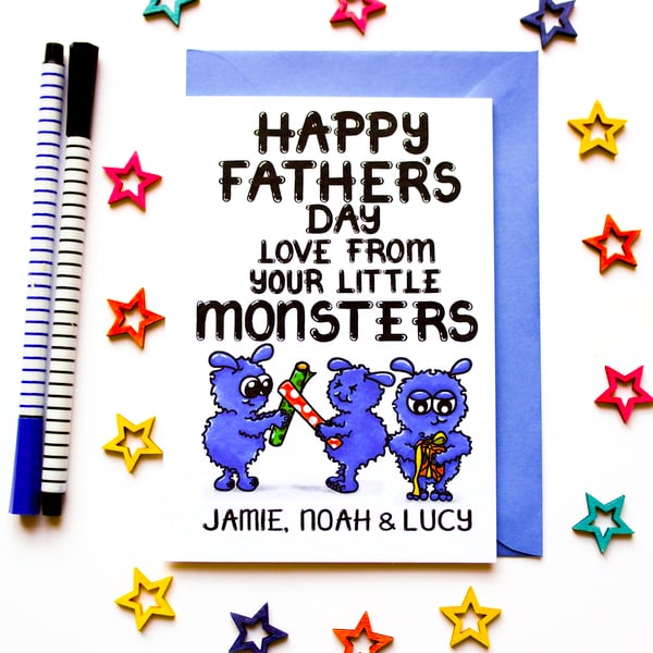 Personalised Fathers Day Card For A Daddy, Grandpa, Uncle Of Three