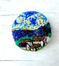 Brooch, Van Gogh inspired stitched landscape 