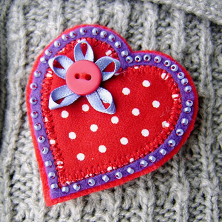 Fabric Heart Brooch