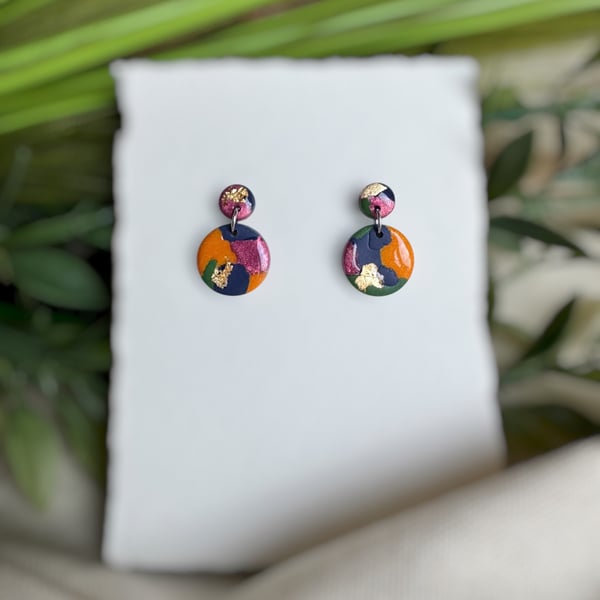 Navy & Mustard Gold Polymer Clay Autumnal Earrings