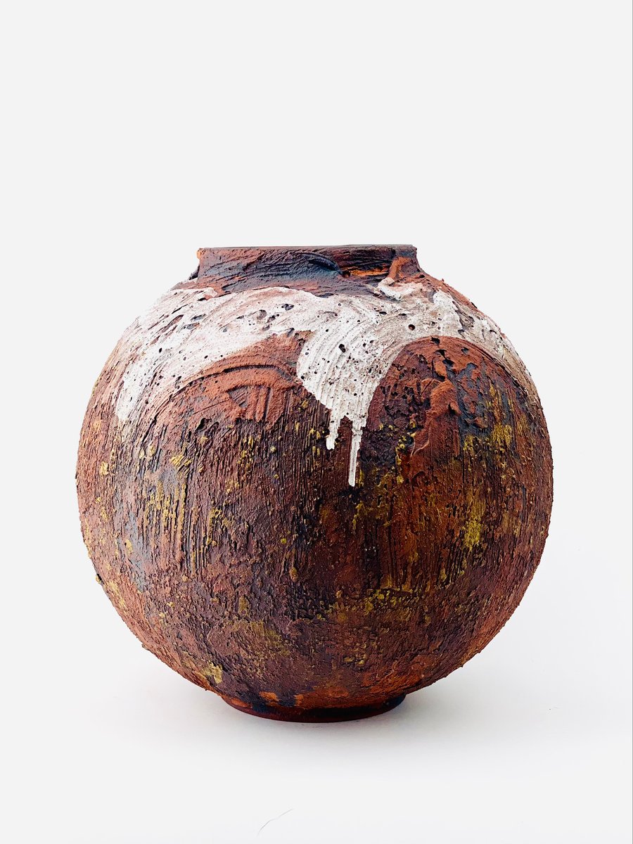 Hand Coiled Terracotta Crank Moon Jar 