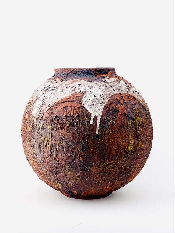 Hand Coiled Terracotta Crank Moon Jar 