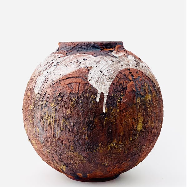 Hand Coiled Terracotta Crank Moon Jar 