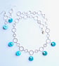 Turquoise & Shell Pearl Multi Charm Drop Fancy Silver Circle Chain Necklace Set - Image 5