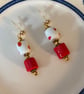 Red recycled bead earrings 