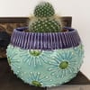 Blue ceramic pot small pottery bowl beautiful raised pattern plant pot cactus 