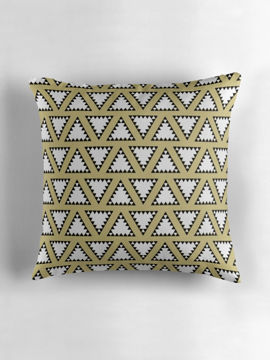 Gold, Black and White Triangle Geometric Cushion Cover16 inch