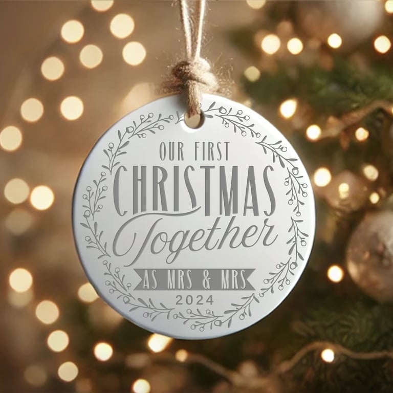 First Christmas Married - Wreath Tree Ornament: Newlywed Mr & Mrs Xmas Decor