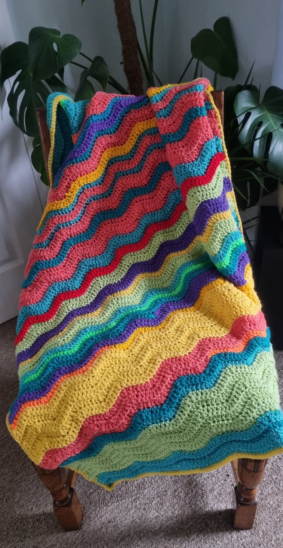 Handmade crochet baby blanket, bright colours, newborn baby gift