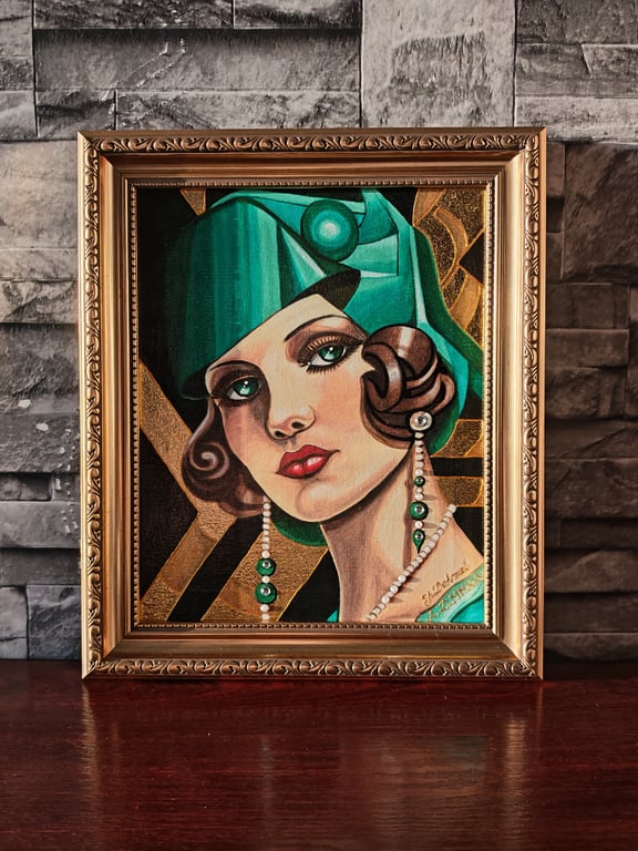 Colours Deco Framed Hand Painted Artwork Green Deco and Red Deco Ready to Hang
