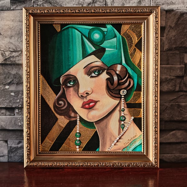 Colours Deco Framed Hand Painted Artwork Green Deco and Red Deco Ready to Hang