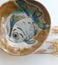 Ceramic trinket dish handpainted rustic earthenware pottery-blue goldfish