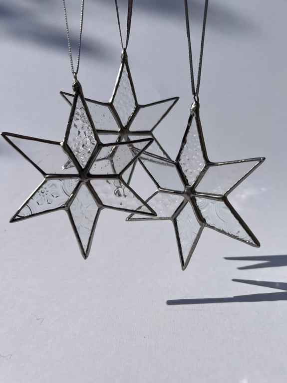 Clear textured stained glass star decoration - sparkles in the light