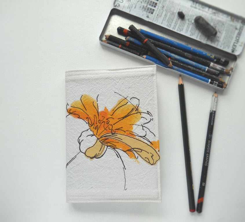 A6 free hand embroidered floral notebook - yellow chrysanthemum