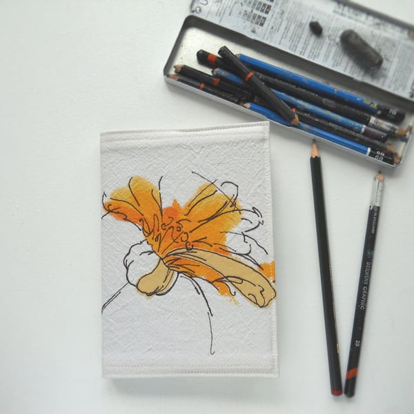 A6 free hand embroidered floral notebook - yellow chrysanthemum