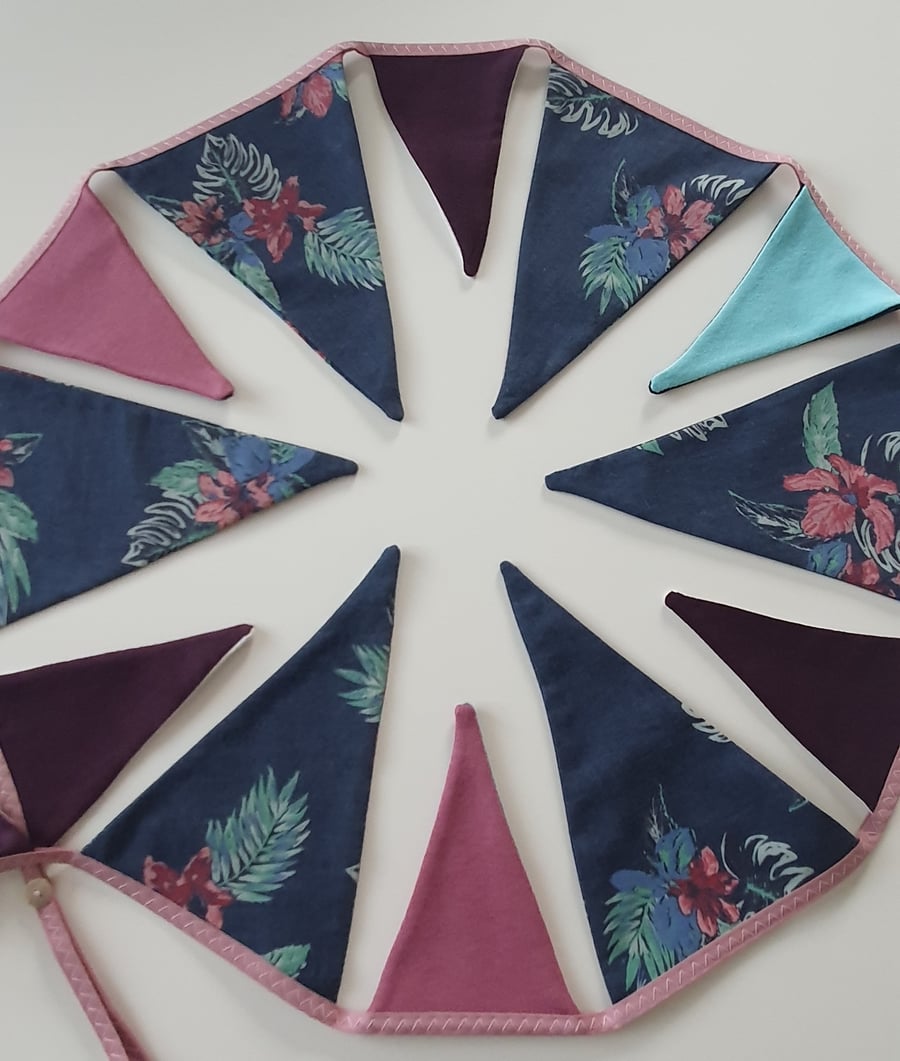 Subtle Hawaiian, Purple and Teal Bunting on Dusky Pink Binding