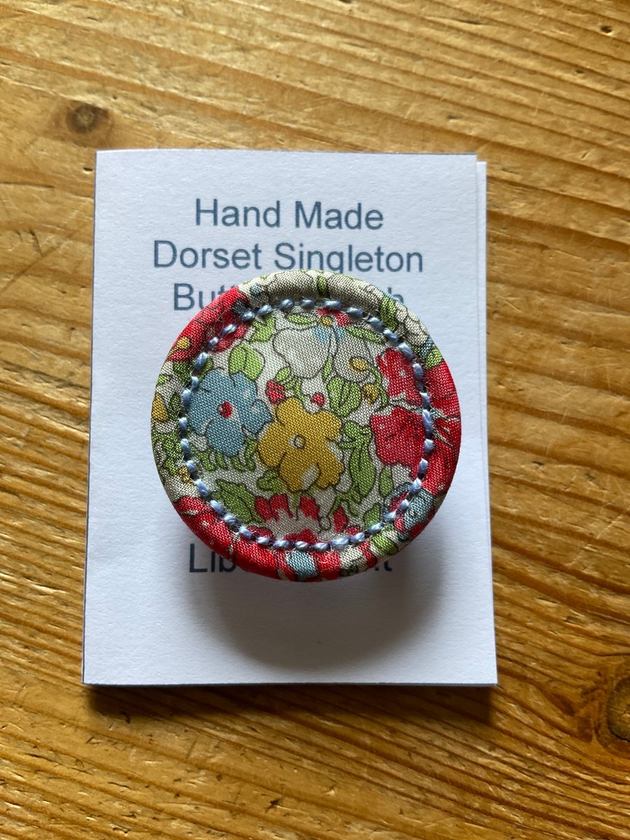 Liberty Print Dorset Singleton Button Brooch, ‘Amelie’, Pale Blue